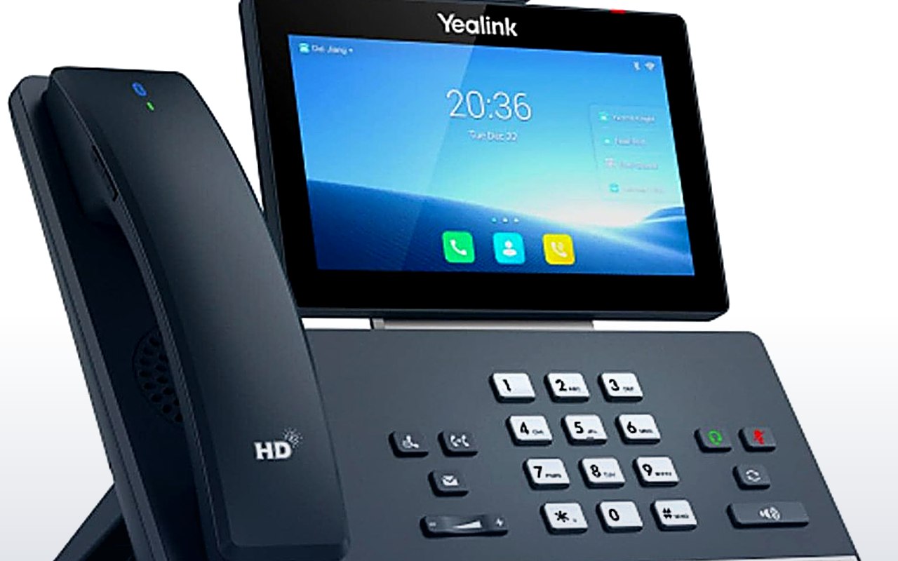 Telefone IP de secretária com ecrã tátil e teclado numérico