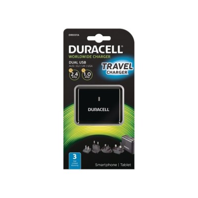 Carregador USB-a 2.4A+1A P/viagem Multi Ficha Duracell | ByteNova