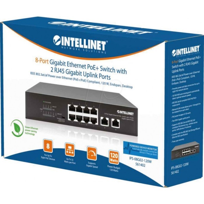 Switch 8 Intellinet Ethernet POE+ 2XRJ45 | ByteNova