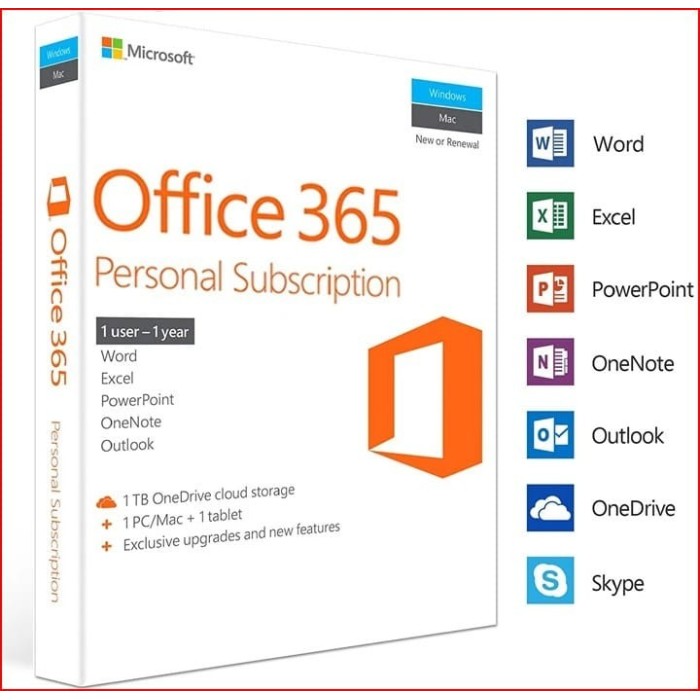 Microsoft Office 365 Personal – 1 Usuário PC / MAC – 1 | ByteNova