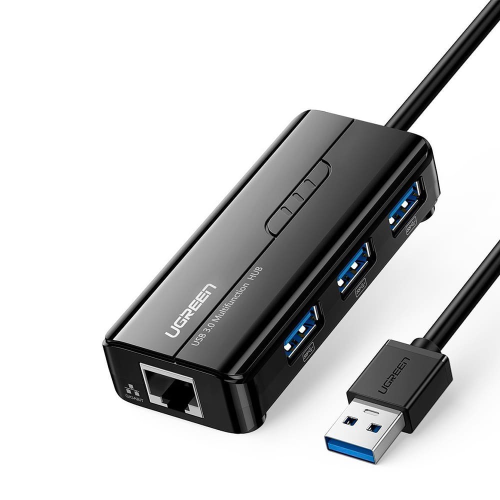 Hub UGREEN 20265 USB 3.0 com Gigabit Ethernet Preto | ByteNova