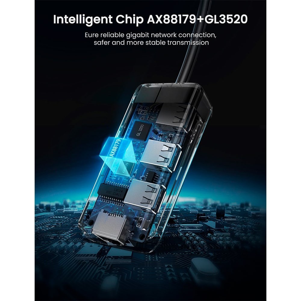 Hub UGREEN 20265 USB 3.0 com Gigabit Ethernet Preto | ByteNova