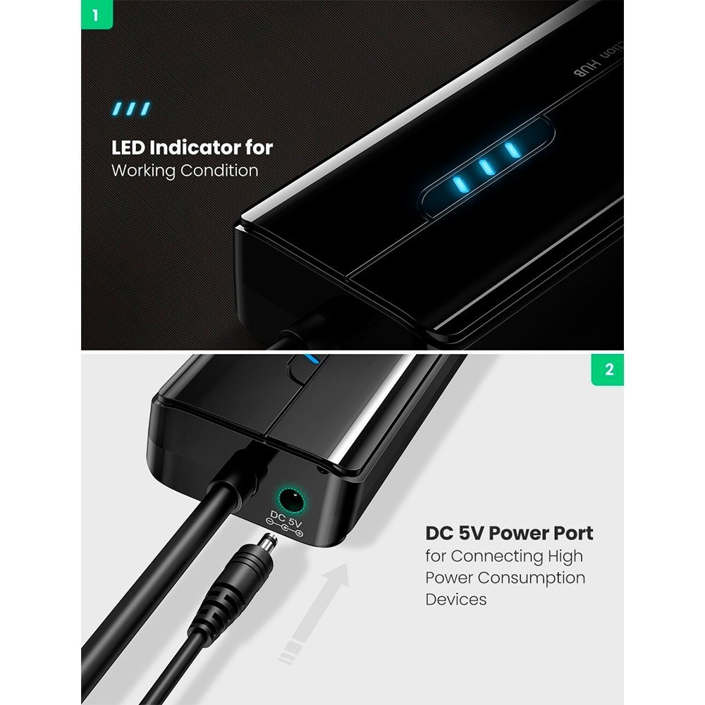 Hub UGREEN 20265 USB 3.0 com Gigabit Ethernet Preto | ByteNova