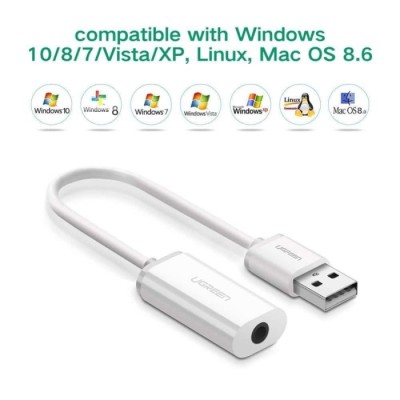 Placa de Som USB UGREEN US206 com Jack 3.5mm | ByteNova