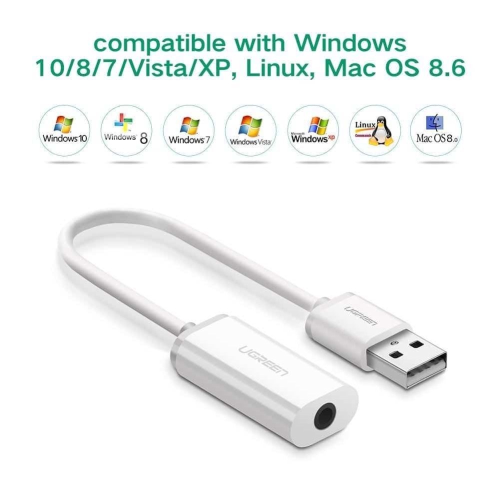 Placa de Som USB UGREEN US206 com Jack 3.5mm | ByteNova