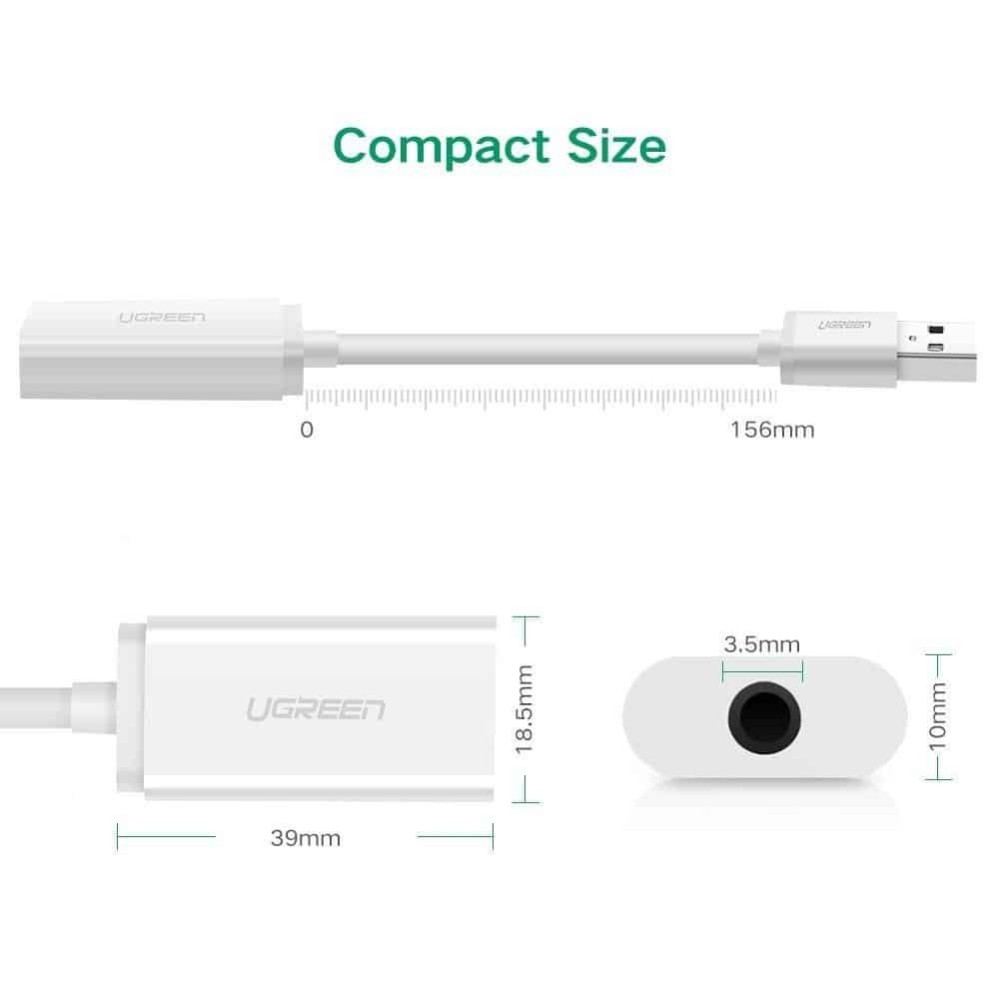 Placa de Som USB UGREEN US206 com Jack 3.5mm | ByteNova
