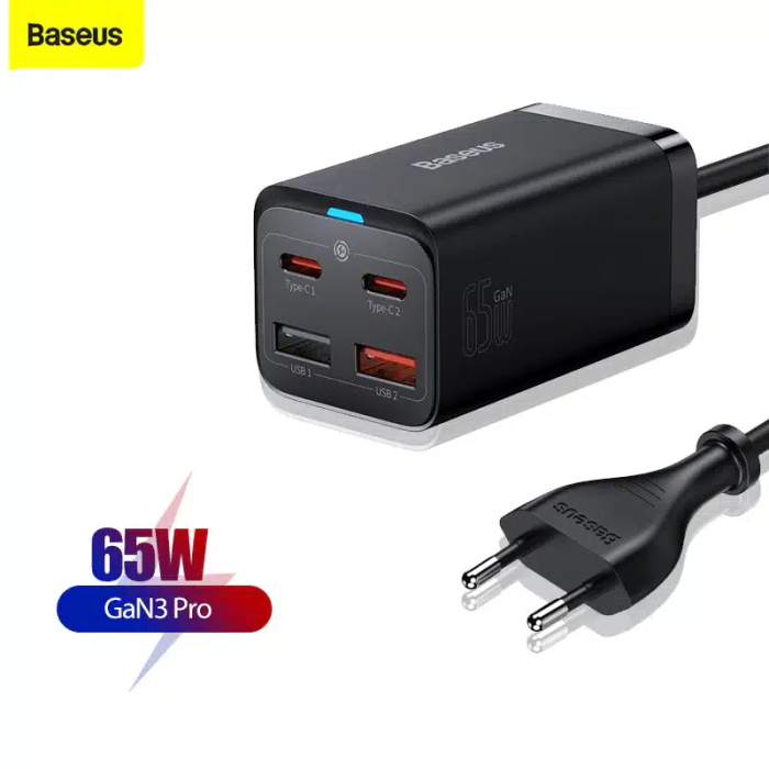 Carregador Baseus GaN3 Pro 4 Portas Desktop 65W | ByteNova