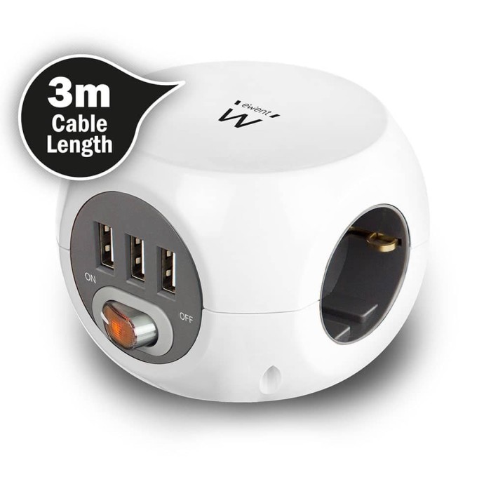 Régua Ewent EW3953 Power Block 3 USB + 3 Tomadas + Cabo | ByteNova