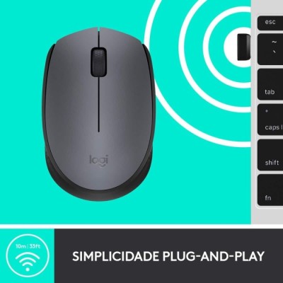 Rato Óptico Logitech M170 Wireless 1000DPI Cinza/Preto | ByteNova