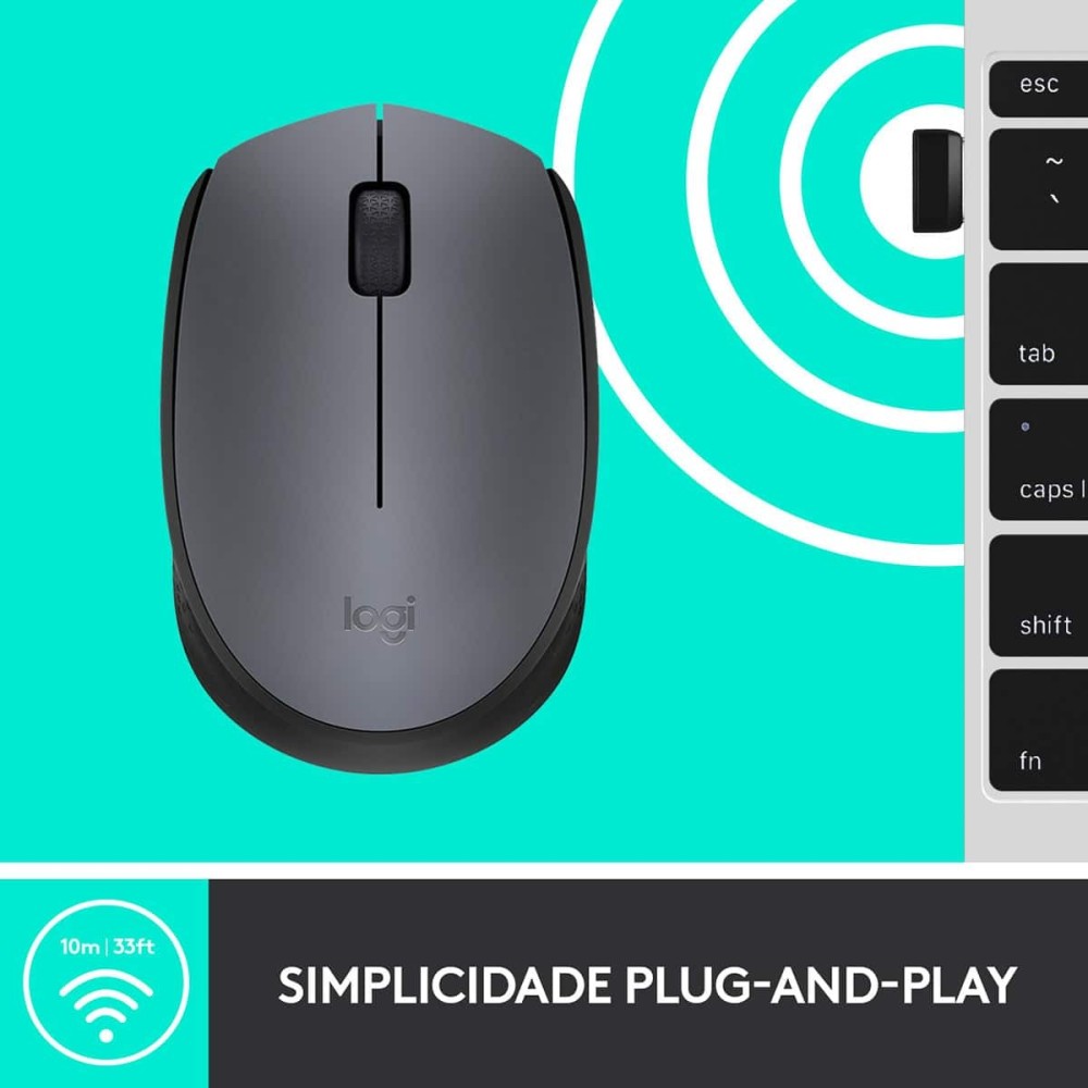 Rato Óptico Logitech M170 Wireless 1000DPI Cinza/Preto | ByteNova