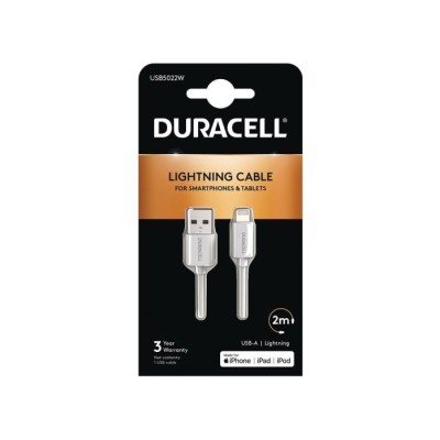 Cabo de Dados e Carga Apple Lightning /USB /2M Duracell | ByteNova
