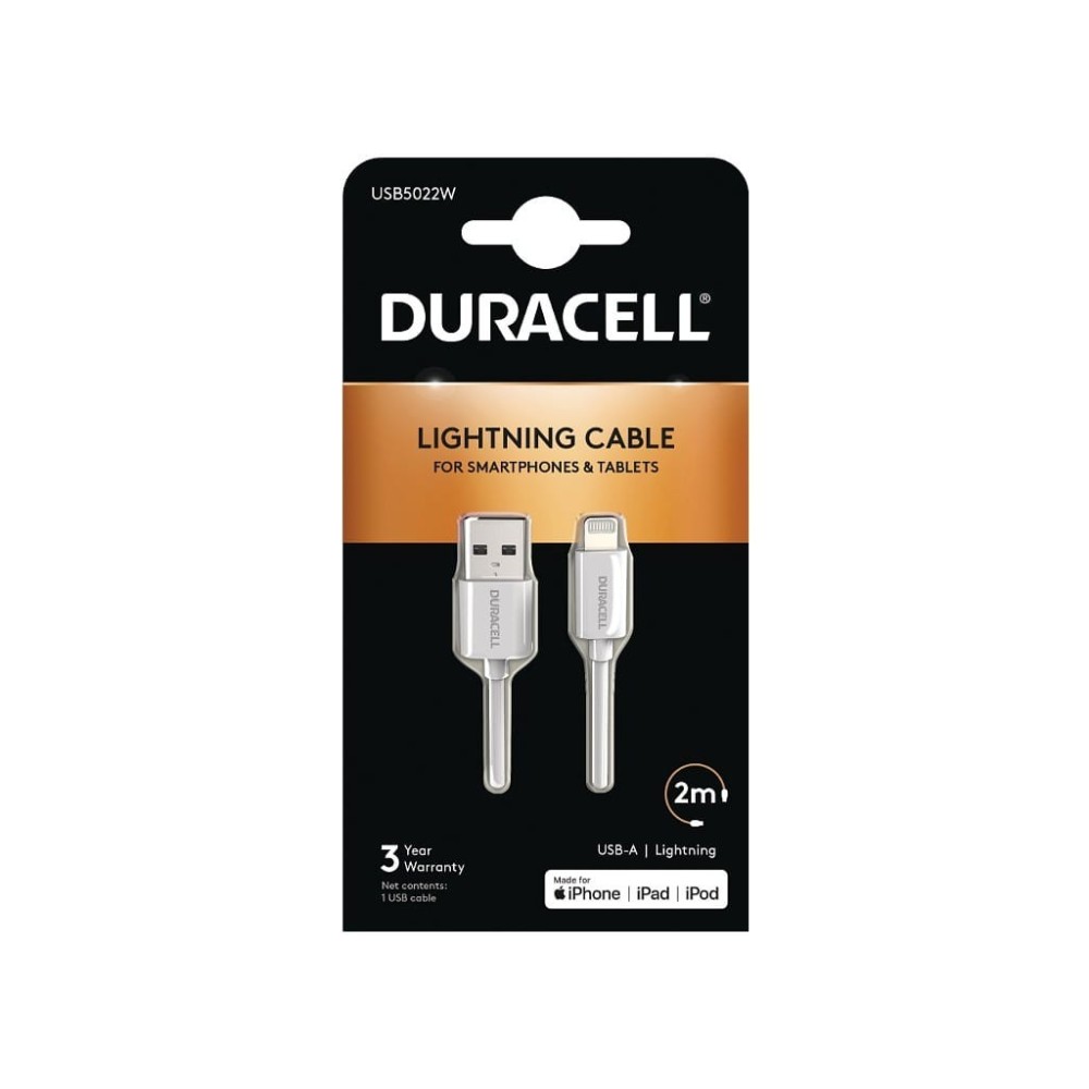 Cabo de Dados e Carga Apple Lightning /USB /2M Duracell | ByteNova
