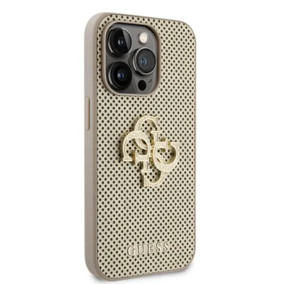 Capa de couro PU perfurada Guess com brilho 4G – Dourada | ByteNova
