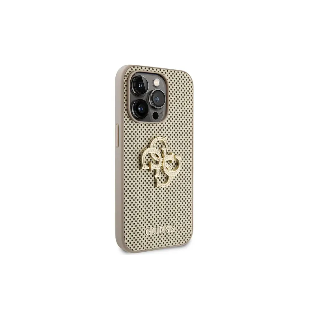 Capa de couro PU perfurada Guess com brilho 4G – Dourada | ByteNova