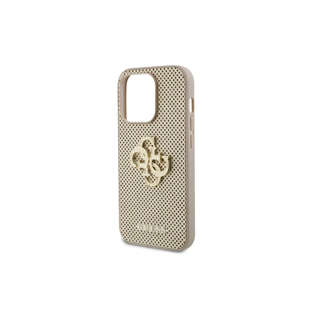 Capa de couro PU perfurada Guess com brilho 4G – Dourada | ByteNova