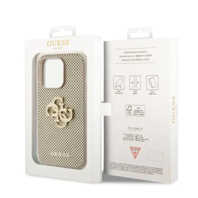 Capa de couro PU perfurada Guess com brilho 4G – Dourada | ByteNova
