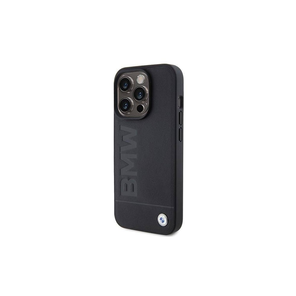 Capa BMW em Couro Hot Stamp Preto p/ Iphone 15 Pro Max | ByteNova