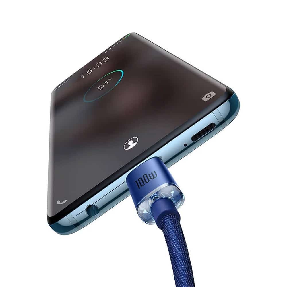 Cabo USB-C Baseus Crystal Shine PD 100W 1.2m Azul | ByteNova