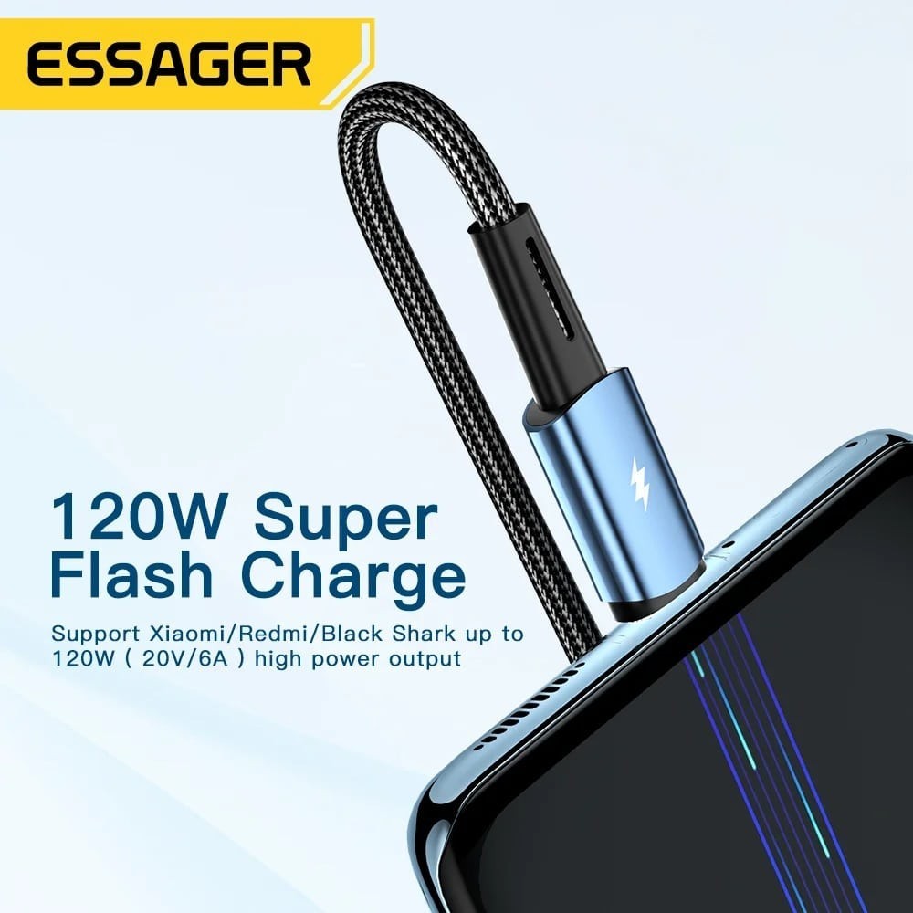 Cabo Essager de Carga Turbo Fast Charge 6A 120W USB-C 1M | ByteNova
