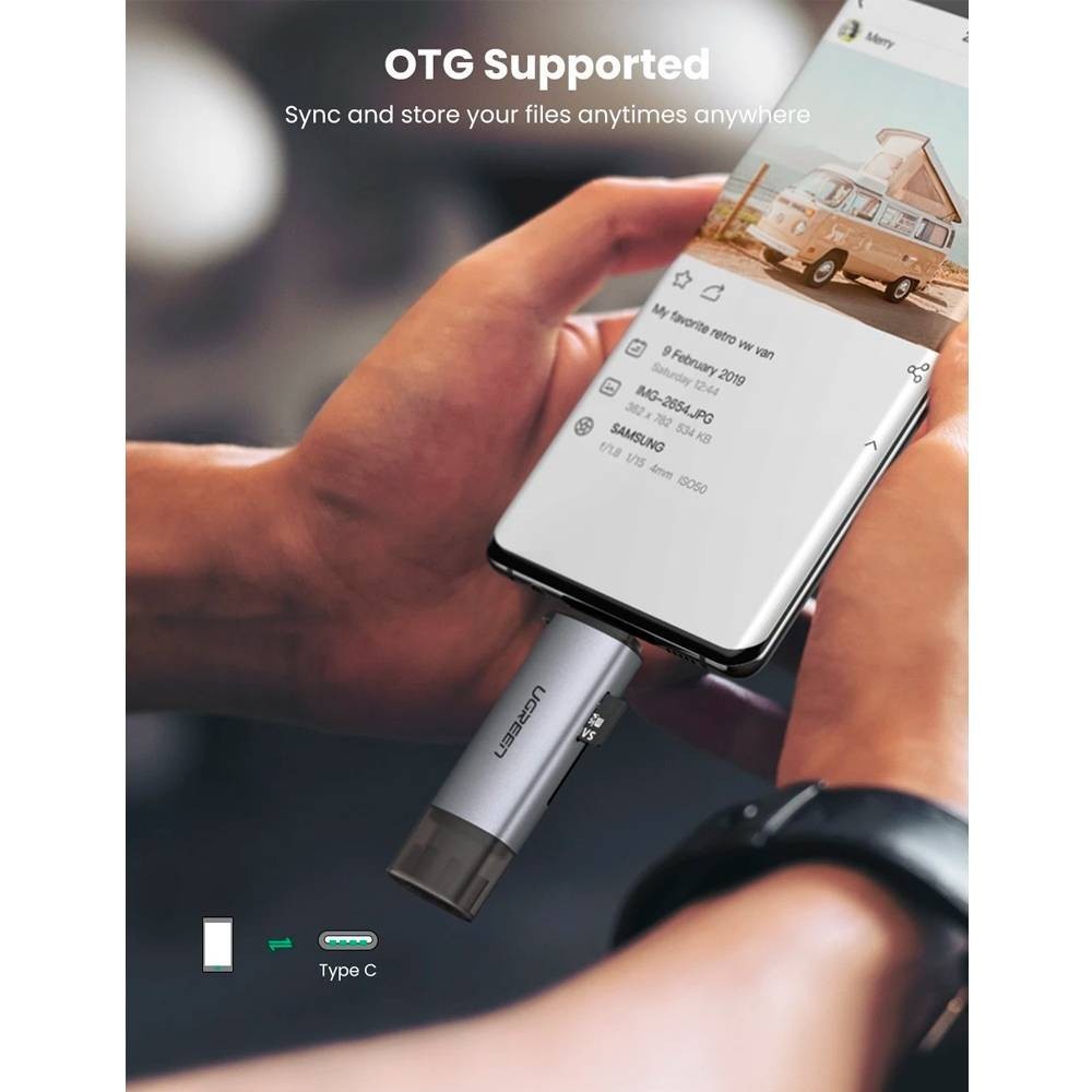 Leitor de Cartões UGREEN CM185 2-in-1 USB C OTG Cinzento | ByteNova