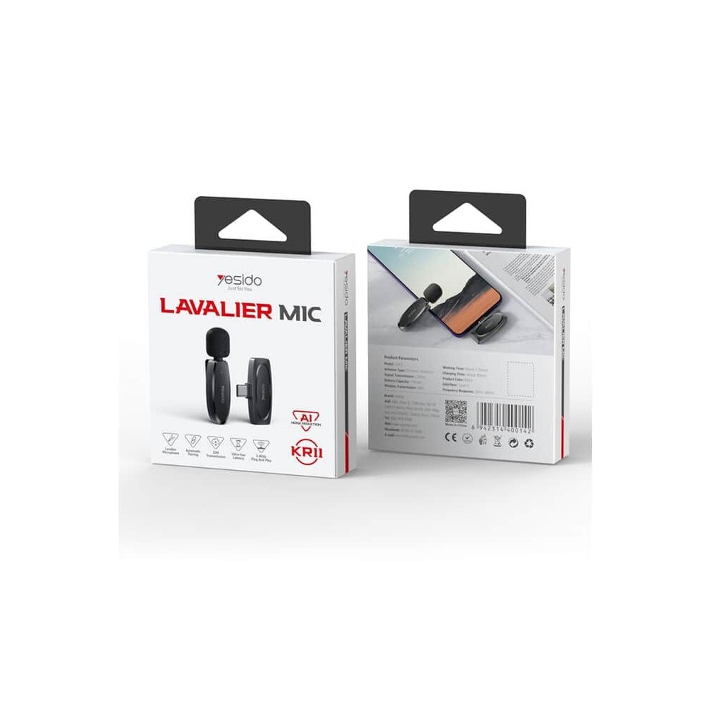 Microfone de lapela YESIDO KR15 sem fio duplo de baixa | ByteNova