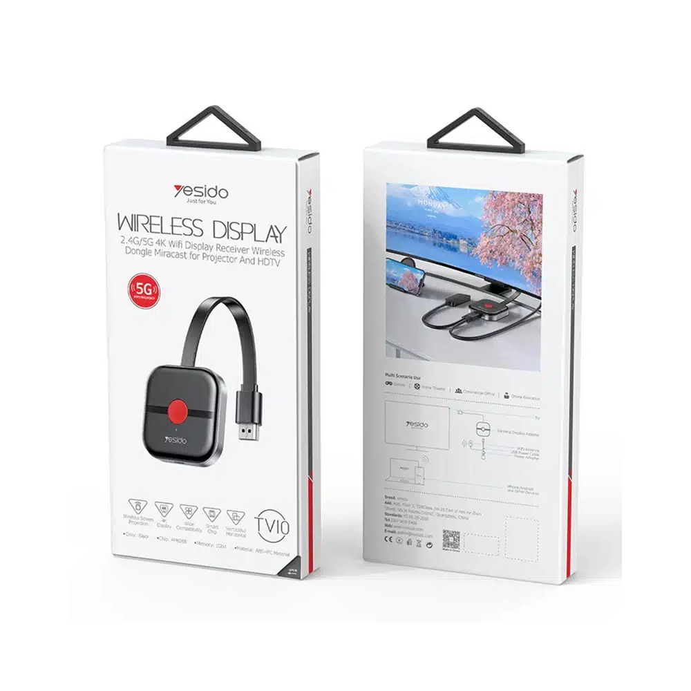 Receptor de tela sem fio Yesido TV10 HD5G + 4K (preto) | ByteNova