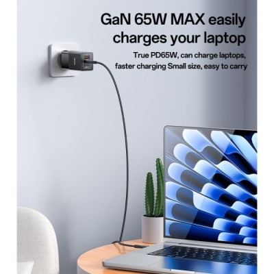 Carregador Fast Charge Gan 65W USB c/ Cabo Dual USB C | ByteNova