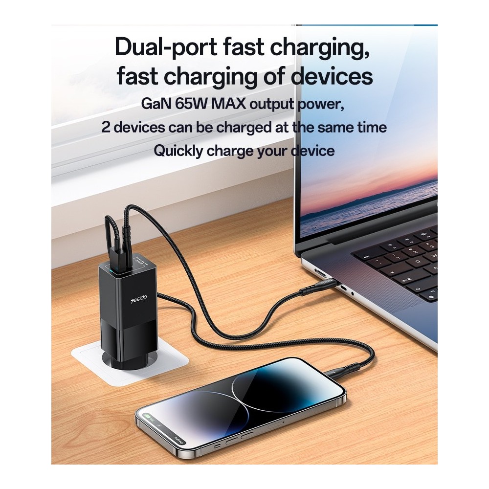 Carregador Fast Charge Gan 65W USB c/ Cabo Dual USB C | ByteNova