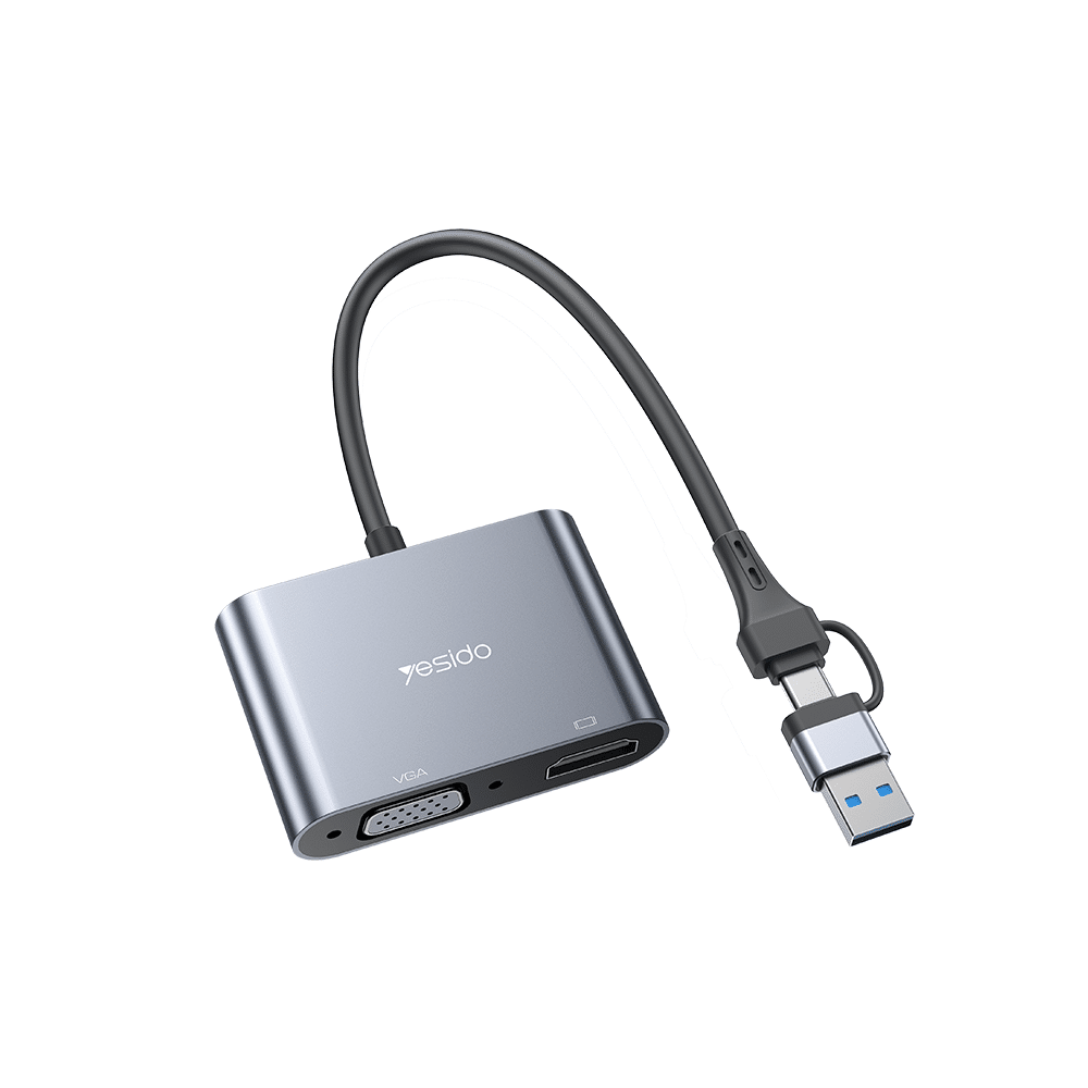Adaptador Yesido HM15 USB C e USB A para VGA e HDMI | ByteNova