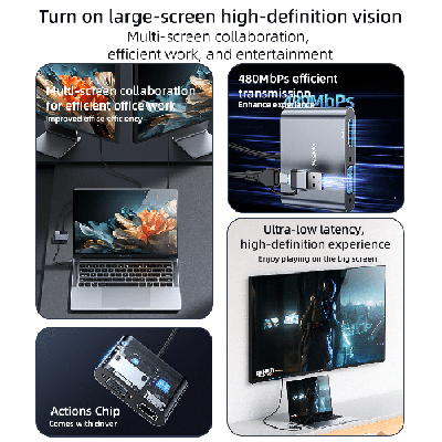 Adaptador Yesido HM15 USB C e USB A para VGA e HDMI | ByteNova