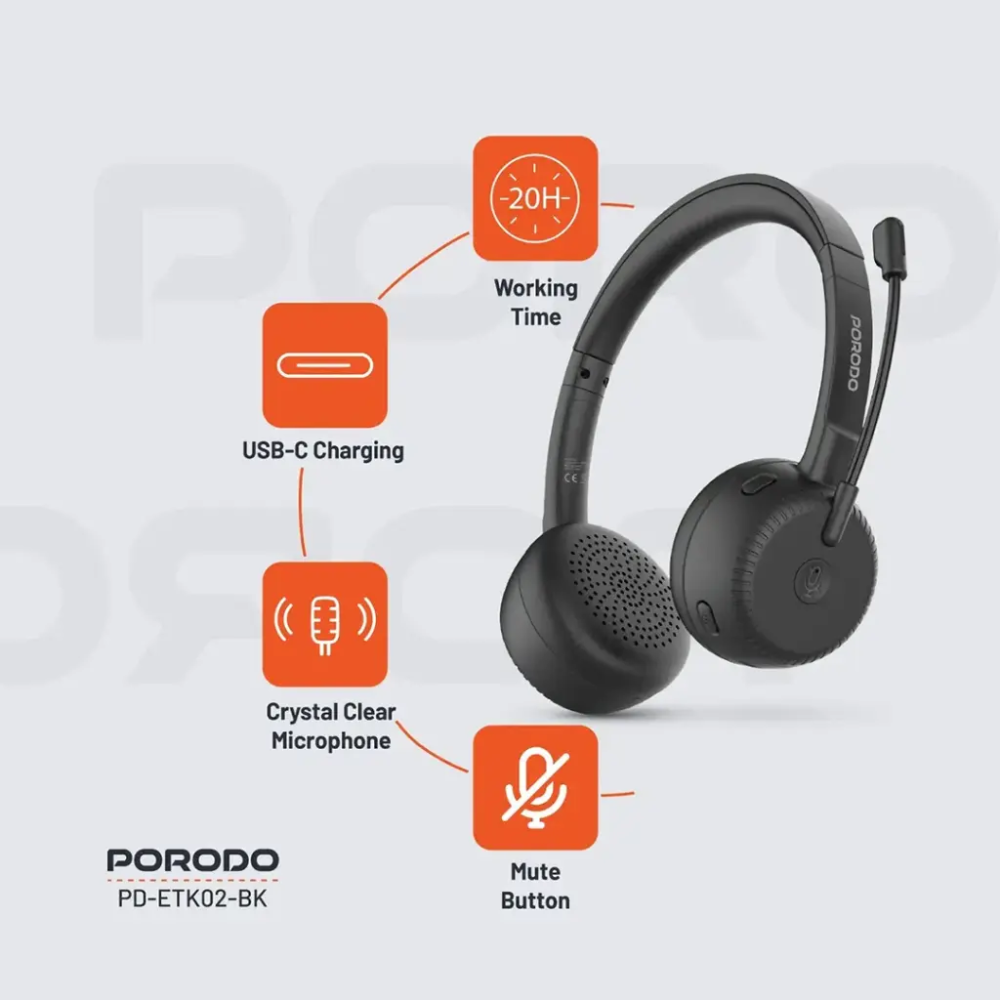 Auscultadores para atendimento Bluetooth Porodo Office – | ByteNova