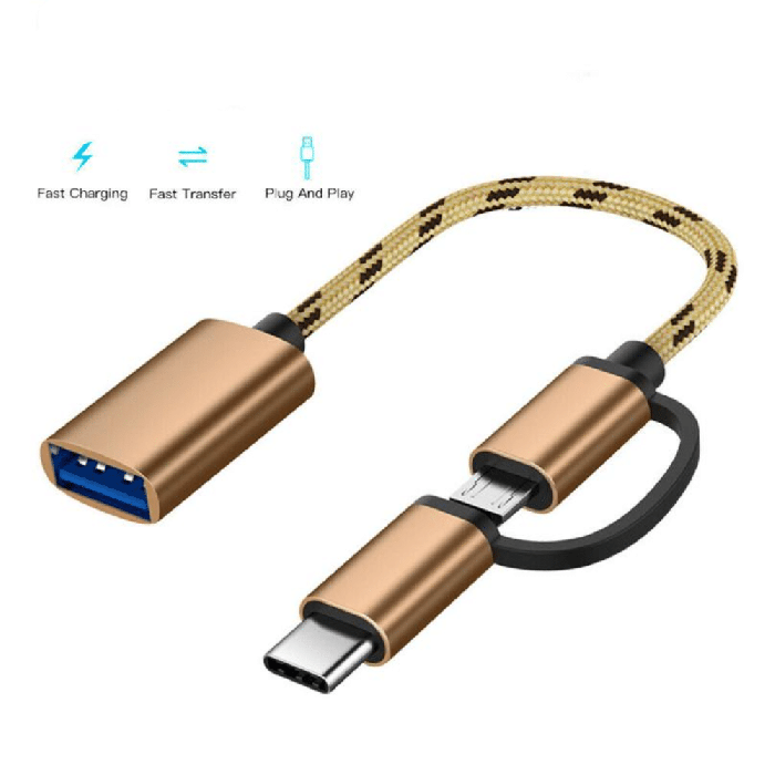 Cabo Adaptador 2 em 1 USB 3.0 OTG Tipo-C Micro USB para | ByteNova