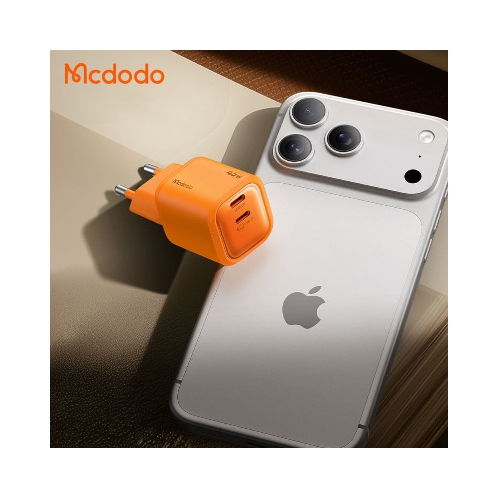 Carregador Rápido Dual USB-C Mcdodo GaN Mini de 45W | ByteNova